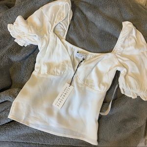 flynn skye white crepe puff sleeve crop top